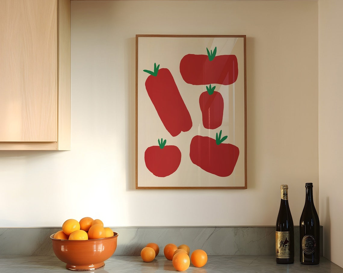 Red Tomatoes Retro Kitchen Hand Drawn Sketch Minimal Art Poster - Image 3