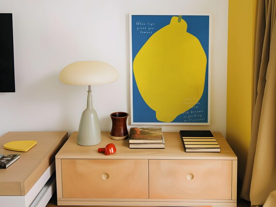 When Life Gives You Lemons Giant Lemon Blue Pop Art Quote Poster