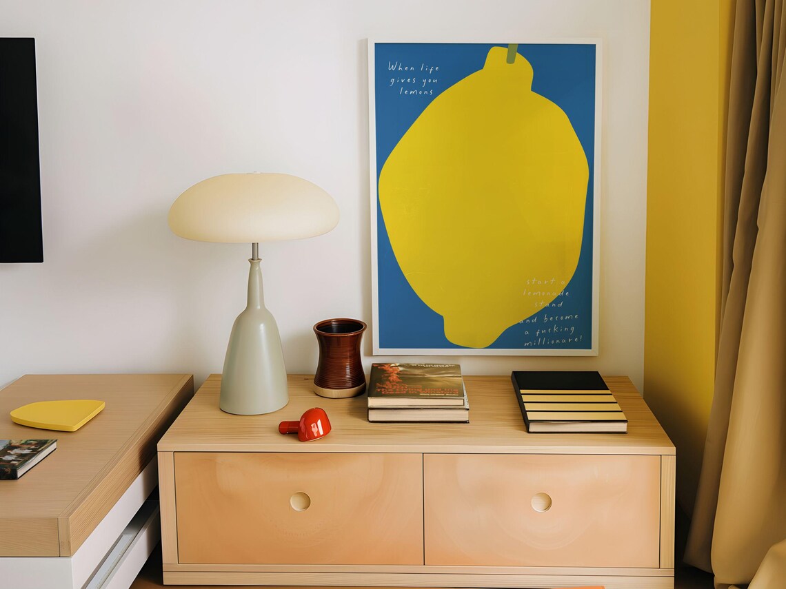 When Life Gives You Lemons Giant Lemon Blue Pop Art Quote Poster
