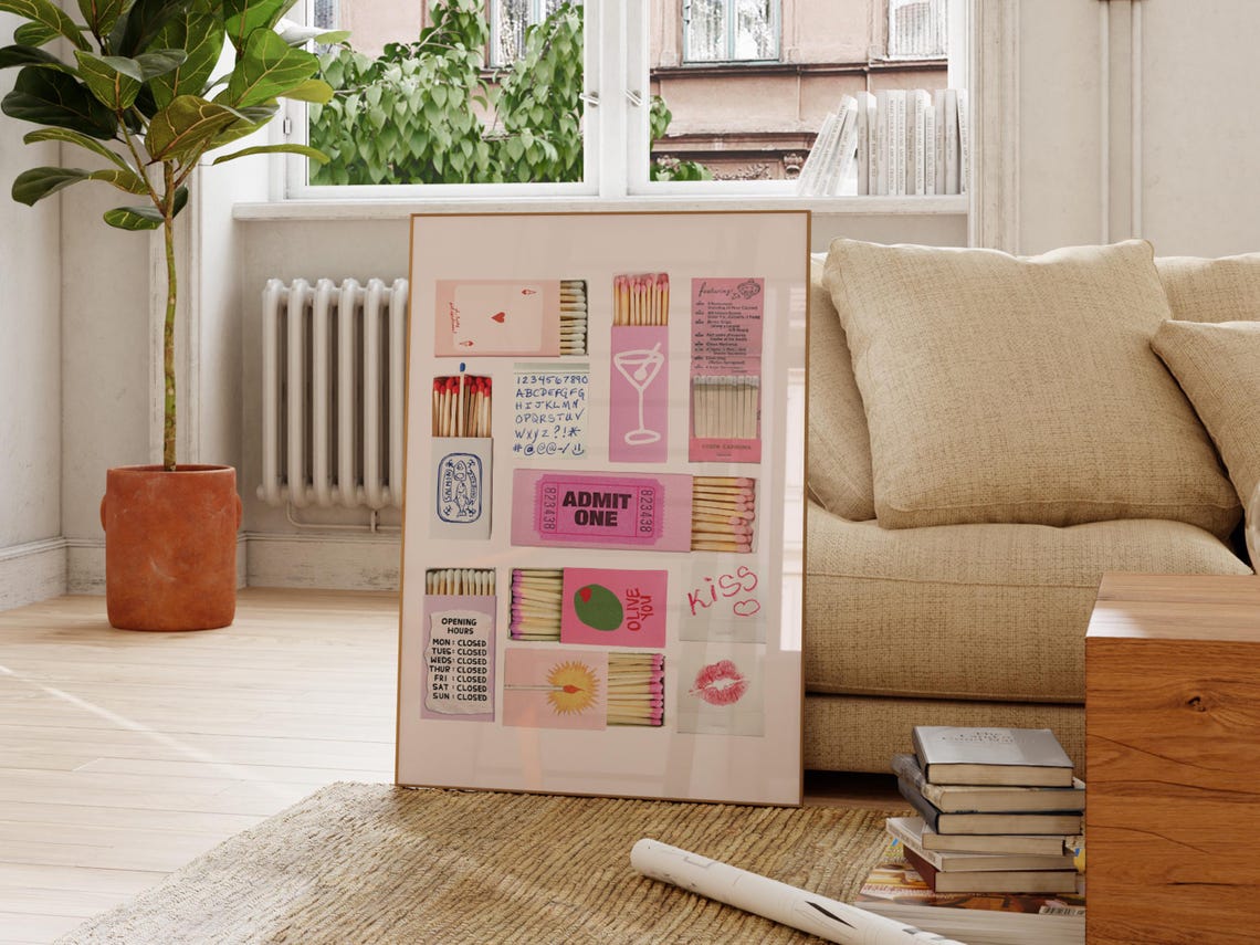 Pink Matchbox Collage Retro Matchbook Trendy Gallery Wall Poster - Image 3