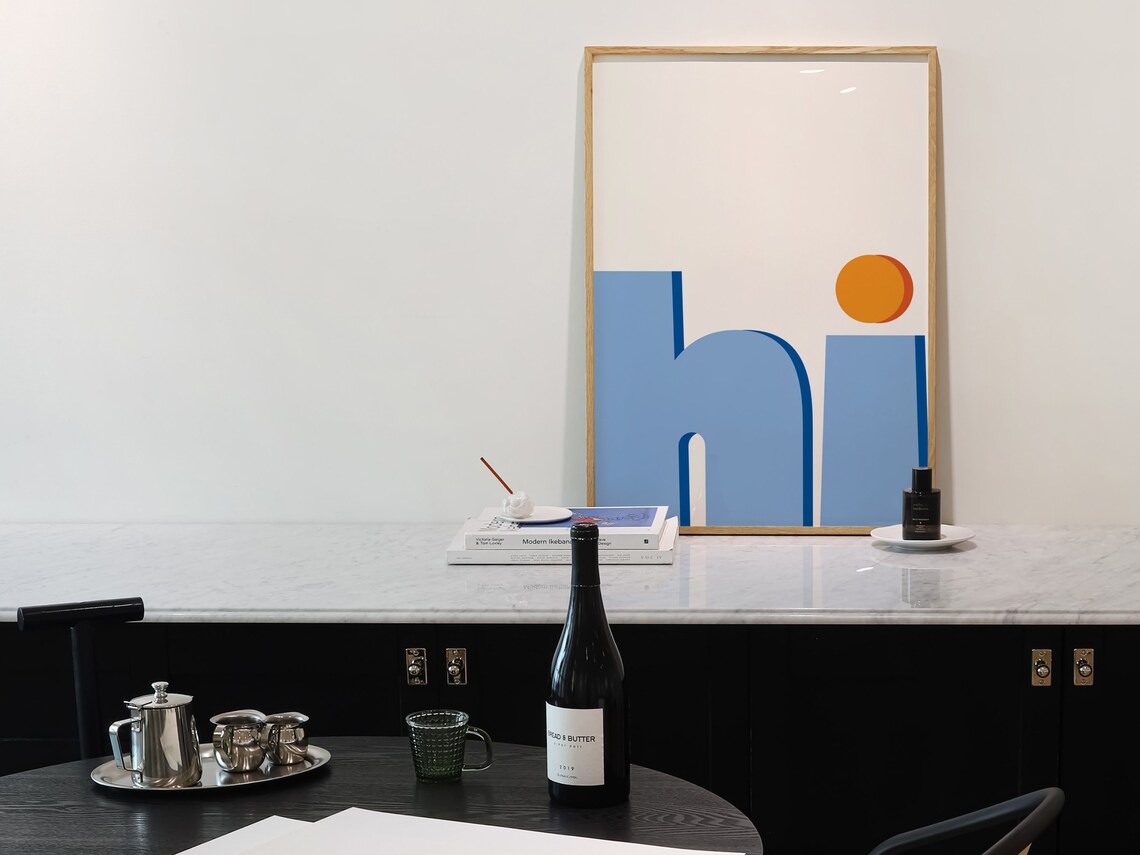 Hi Blue Minimalist Modern Scandinavian Style Typography Poster - Image 3