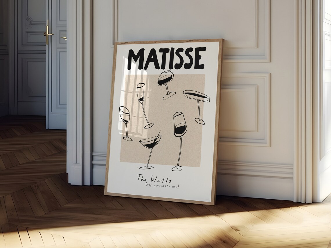 Matisse Style Wine Glass Line Drawing The Waltz Neutral Poster - Image 5