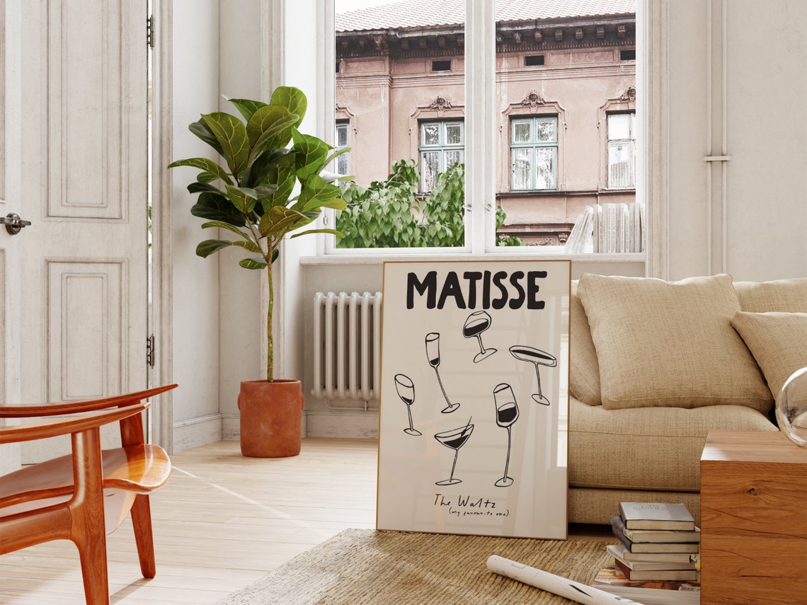Matisse Style Line Art Wine Glasses The Waltz Bar Cart Poster - Image 2