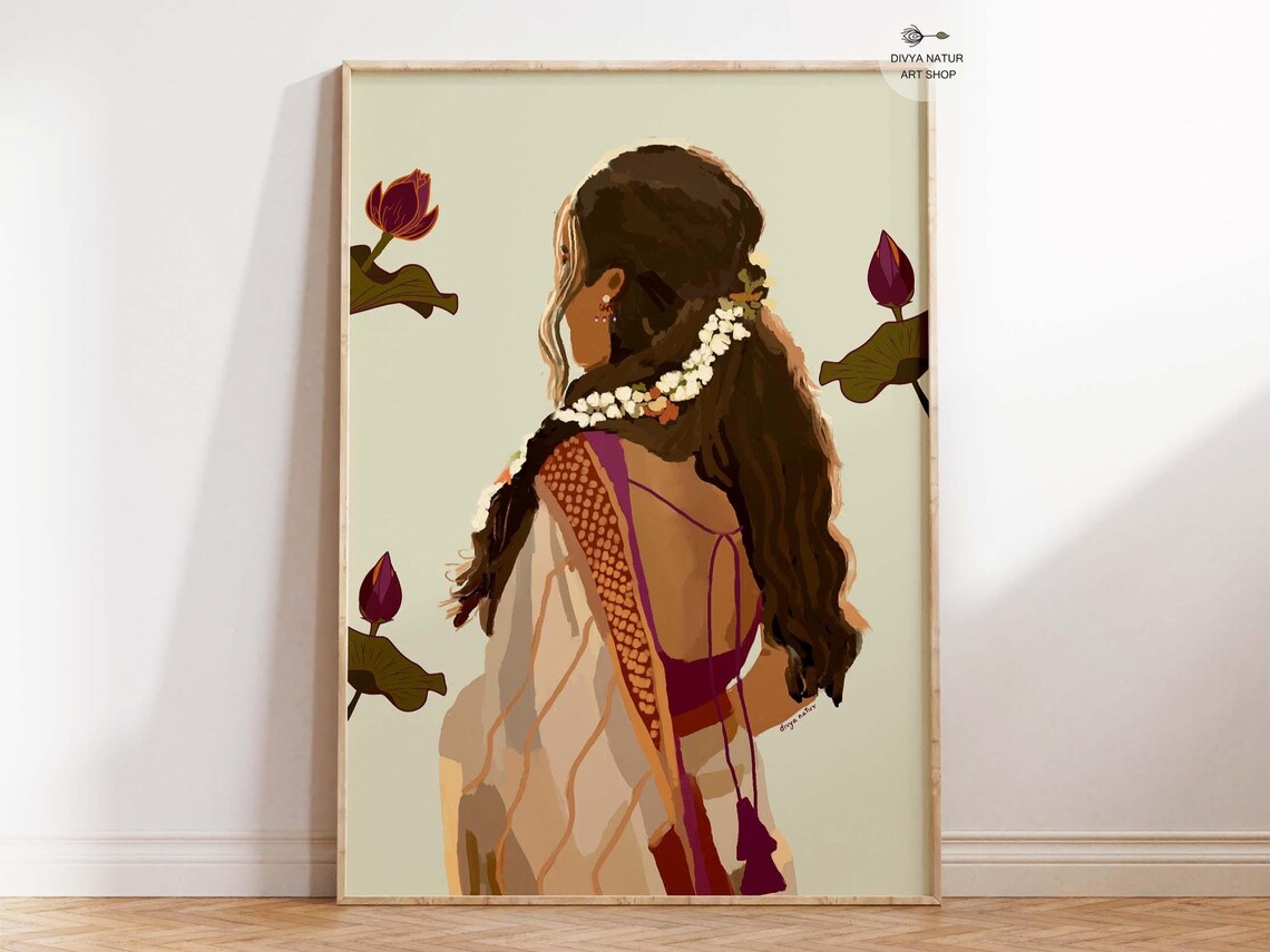 Traditional Woman Saree Illustration Poster