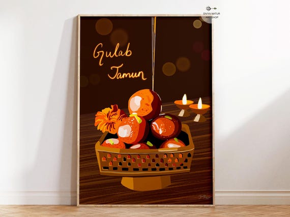 Gulab Jamun Art Print Instant Dessert Painting For Kitchen Wall Decor Festive Season Gift Or Desi Home