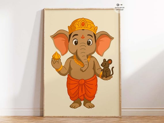Baby Ganesha Nursery Art Hindu God Ganapathi Wall Decor For Desi Kids