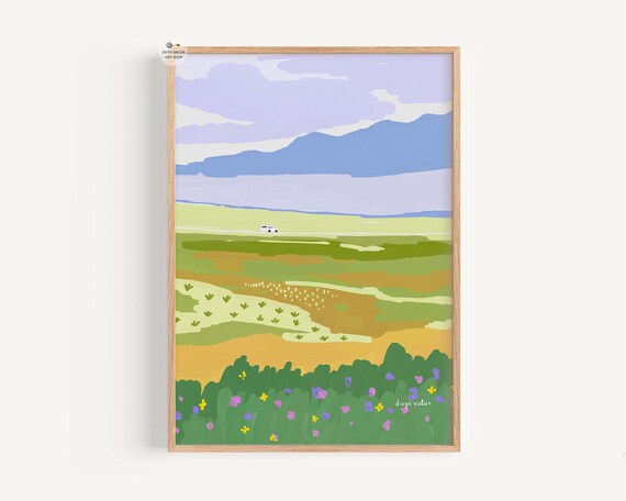 Minimalist Landscape Painting Countryside Farmhouse Wall Art