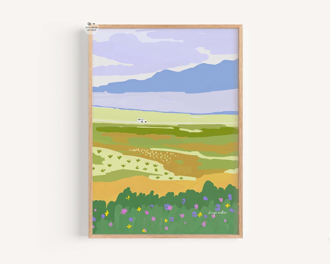 Minimalist Landscape Painting Countryside Farmhouse Wall Art