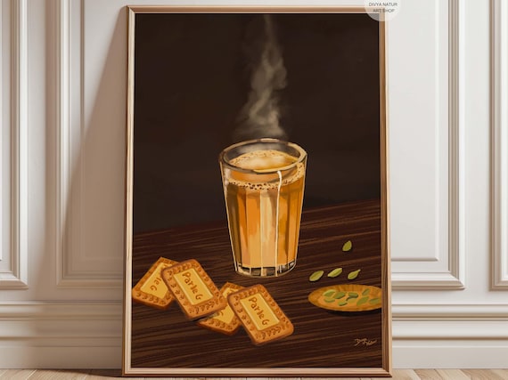 Cutting Chai Parle G Biscuits Indian Tea Time Kitchen Poster