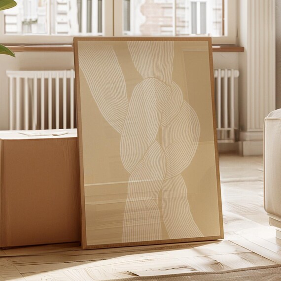 Neutral Line Art Abstract Minimalist Twisted Ribbon Canvas In Beige And White Modern Wall Decor