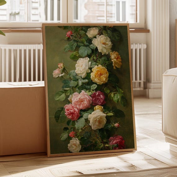 Vintage Rose Garden Art Print, Antique Floral Style