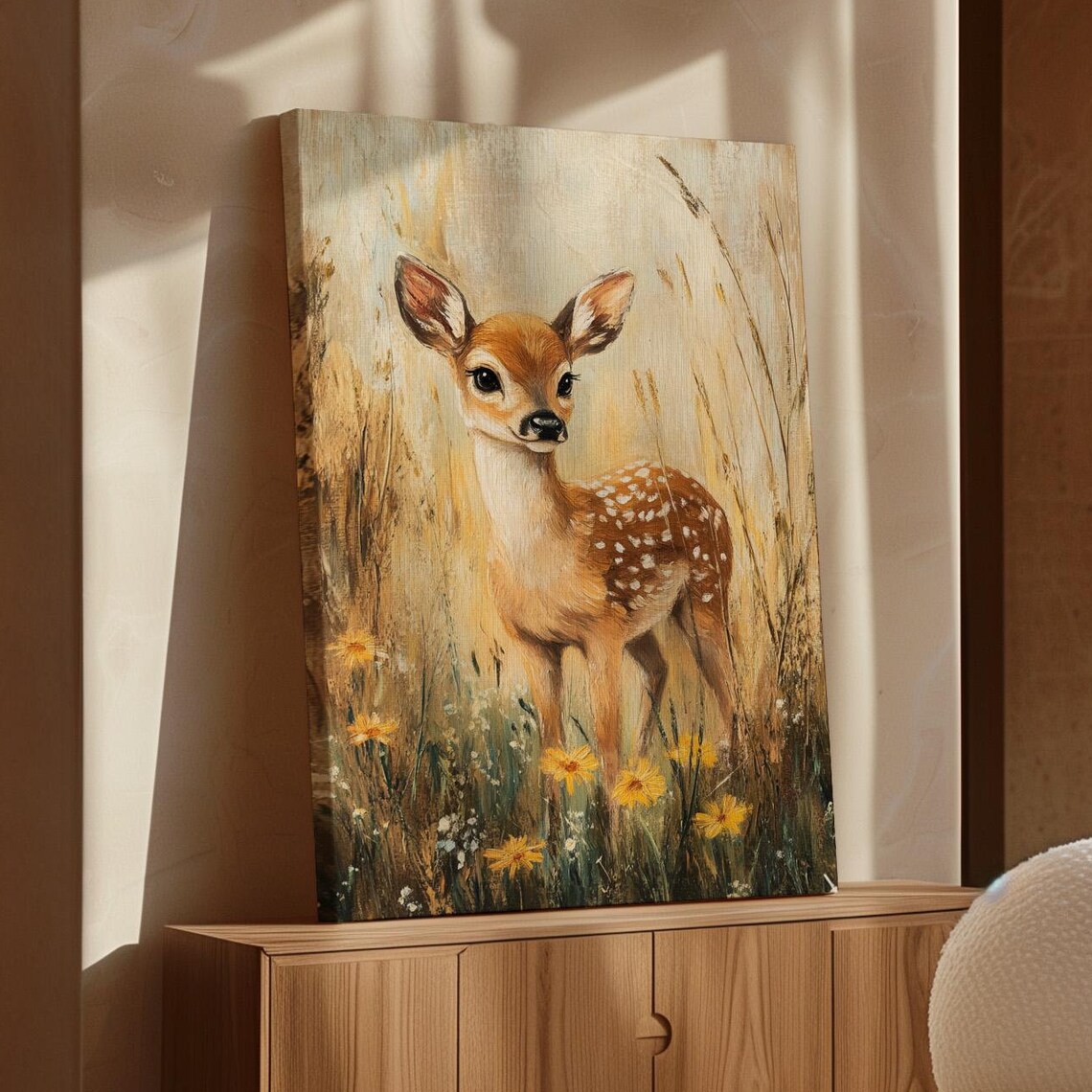 Baby Deer Fawn In Wildflower Meadow Golden Field Nursery Poster
