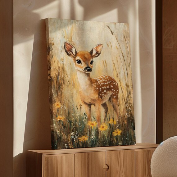 Baby Deer Fawn In Wildflower Meadow Golden Field Nursery Poster