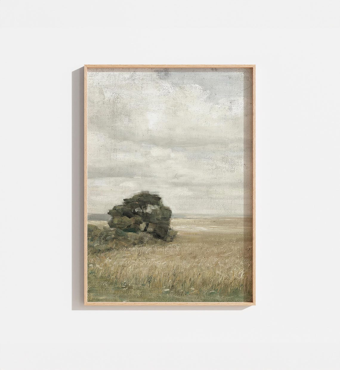 Vintage Muted Rustic Landscape Field Lone Tree Golden Wheat Wall Art