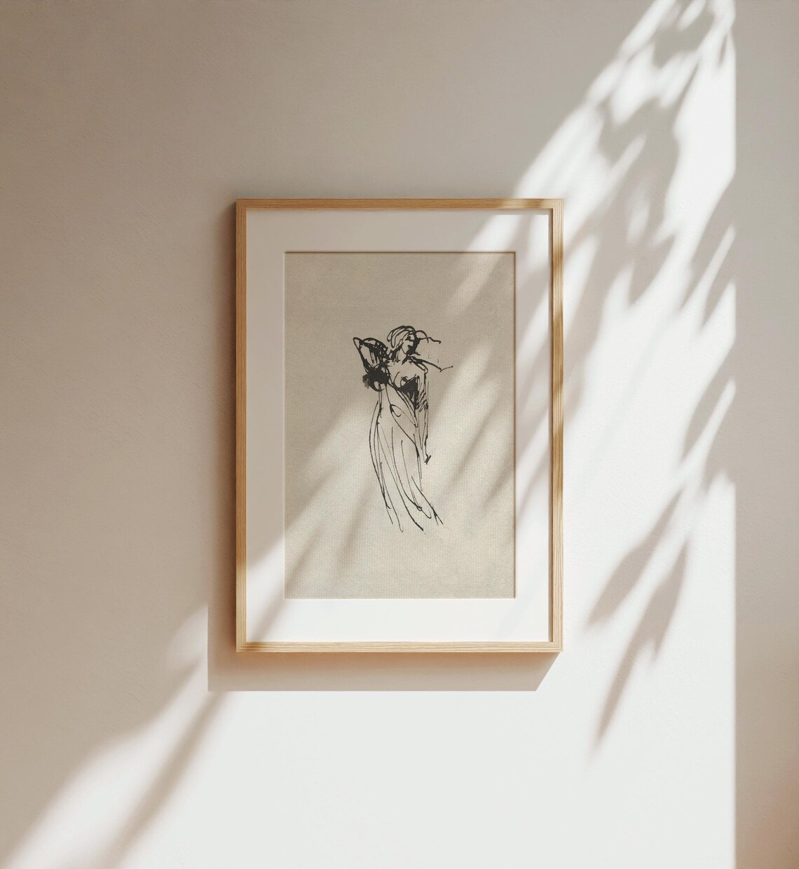 Vintage Ink Sketch Woman Drapery Figure Minimalist Antique Line Art Poster - Image 3