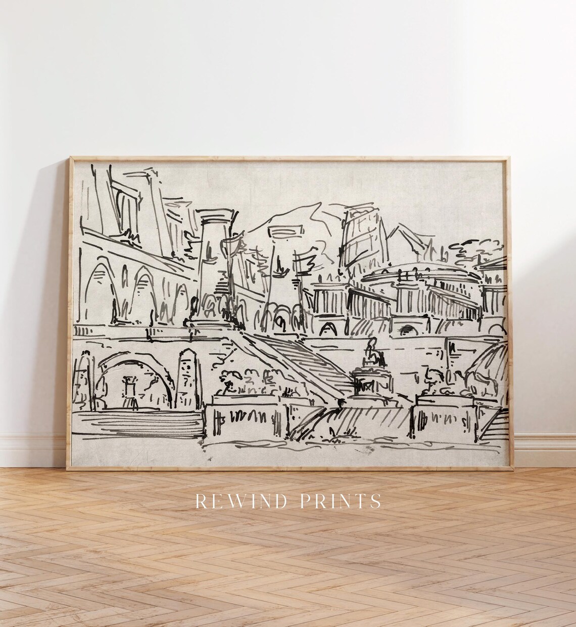 Vintage Black Ink Abstract City Landscape Art Print - Image 5