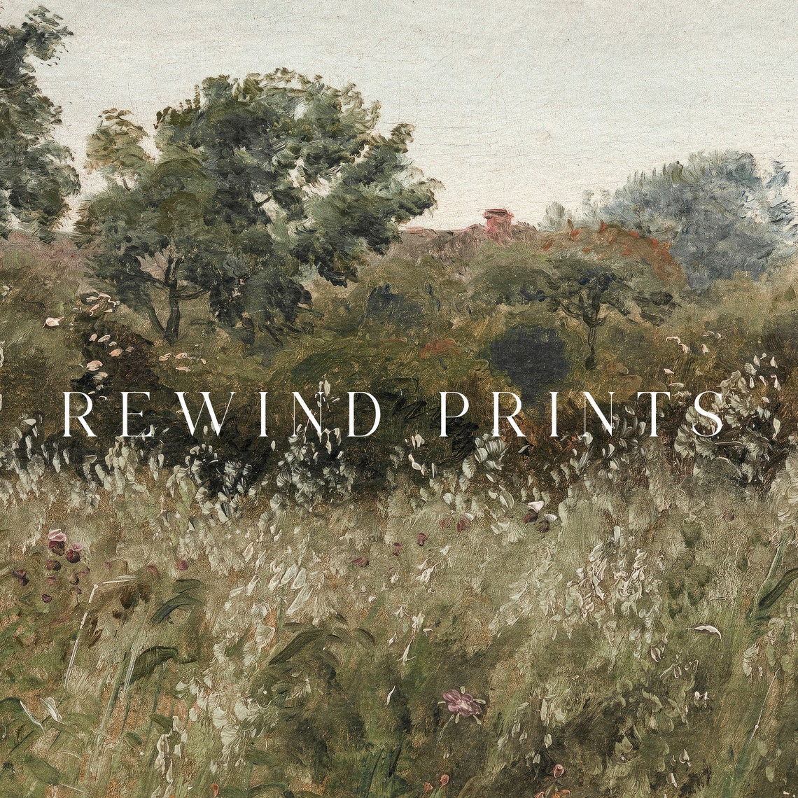 Vintage Landscape Field Painting Farmhouse Cottage Style Art - Image 5