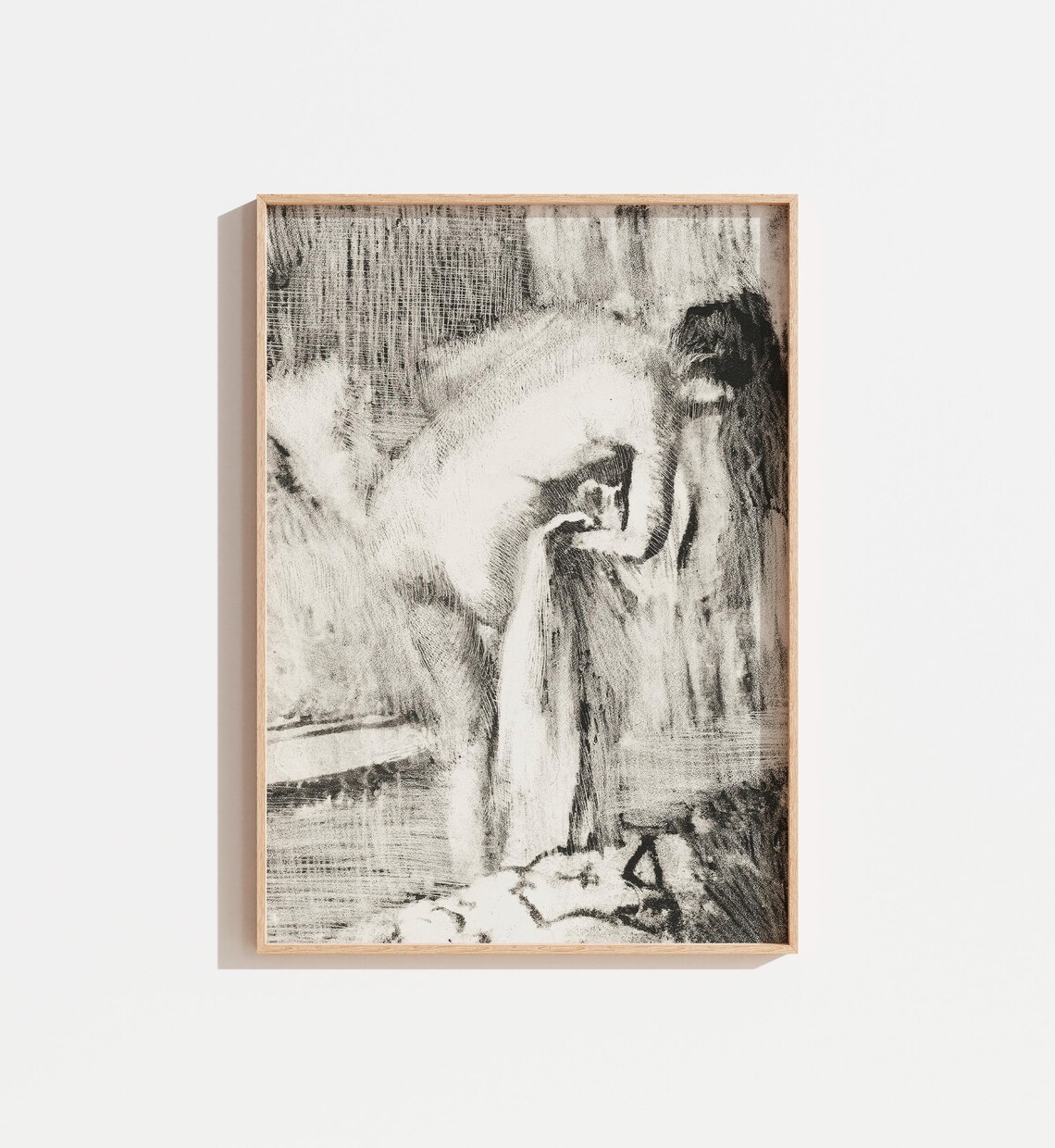 Black White Woman Bath Sketch Abstract Antique Charcoal Figure Drawing Art
