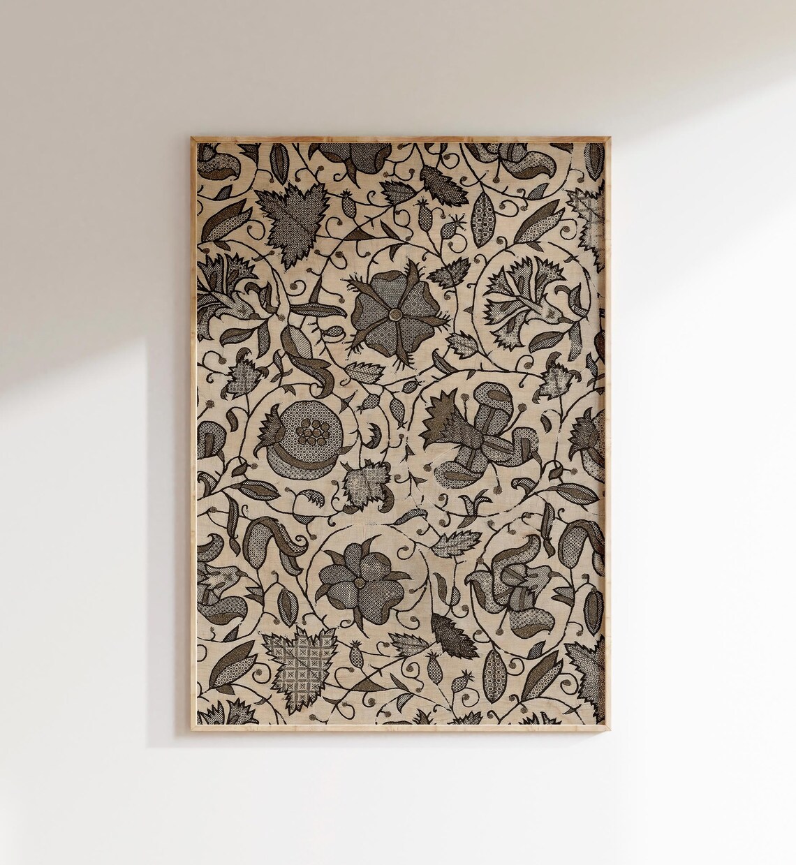 Vintage Neutral Brown Floral Textile Art Print - Image 5