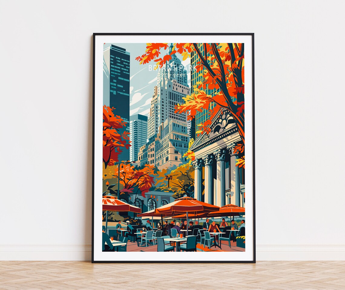 Bryant Park Autumn Cafe Umbrellas New York City Park Scene Poster