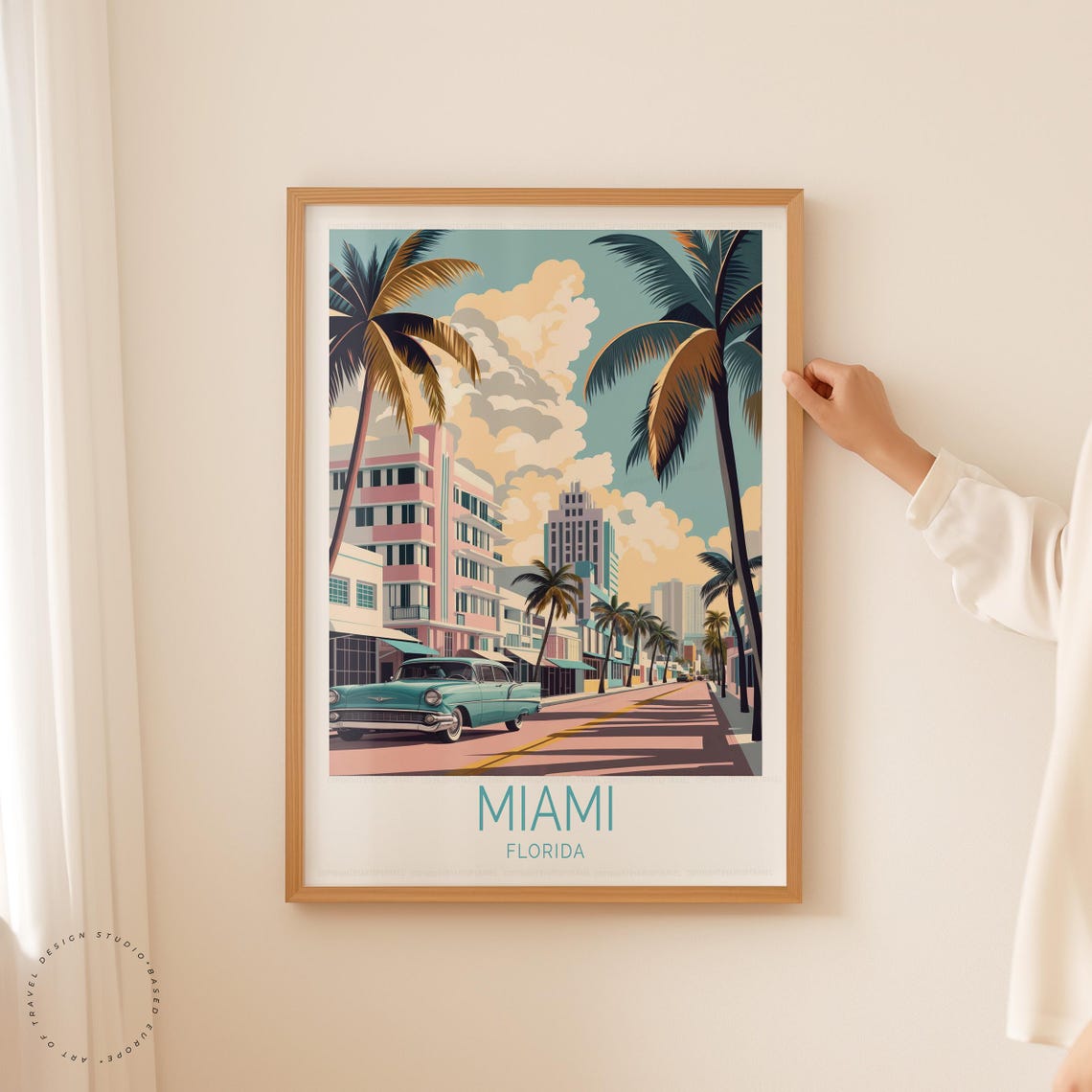 Miami Florida Art Deco Hotel Turquoise Classic Car City Poster - Image 5