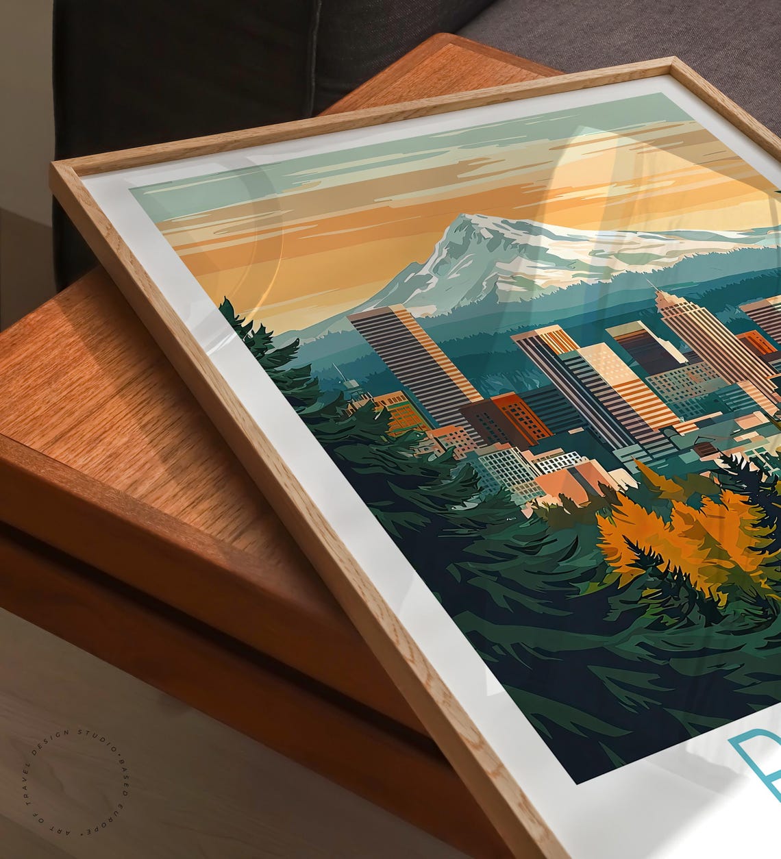 Portland Oregon Downtown Skyline With Mount Hood at Sunset Poster - Image 3