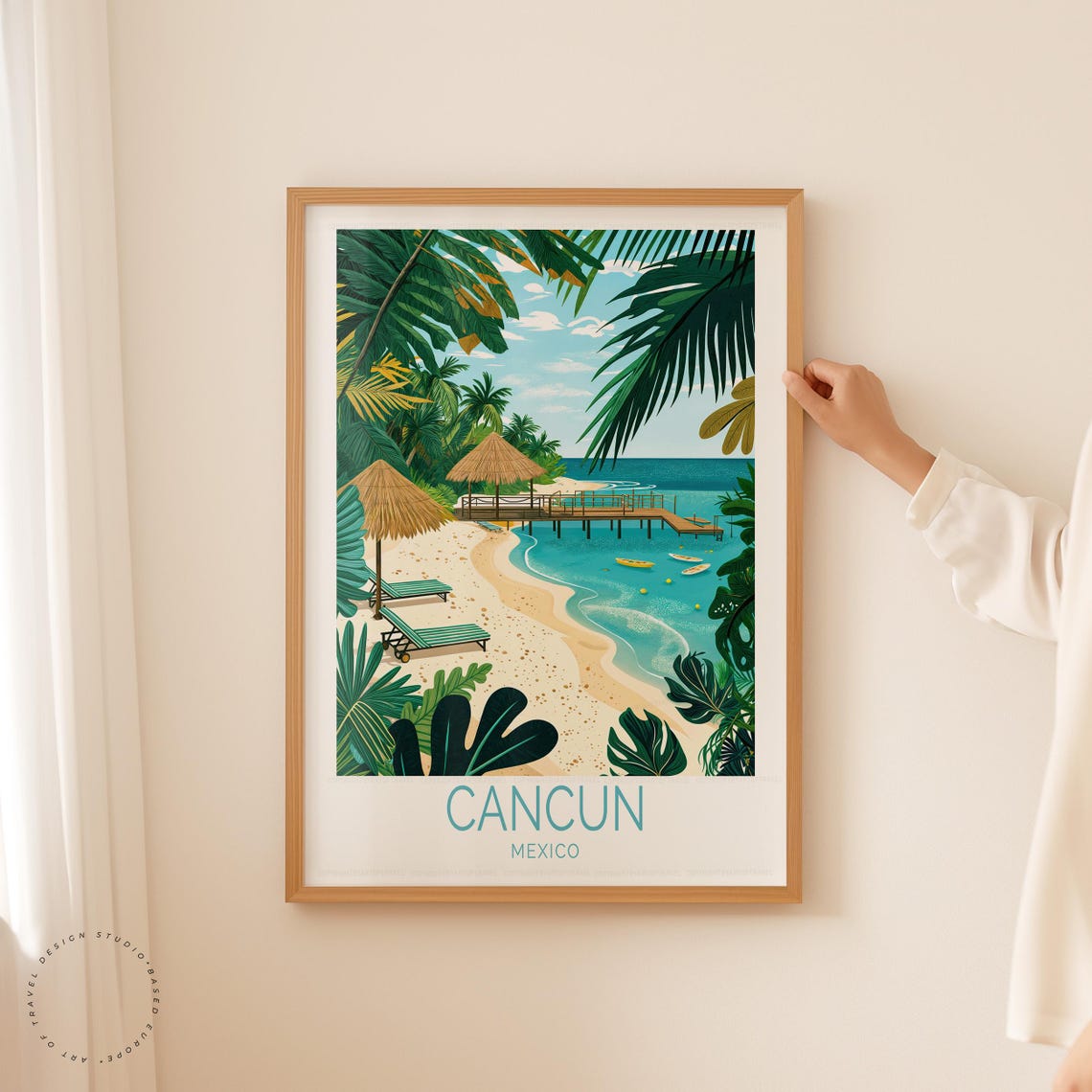 Cancun Mexico Tropical Beach Resort Pier Palms Vintage Travel Poster - Image 5