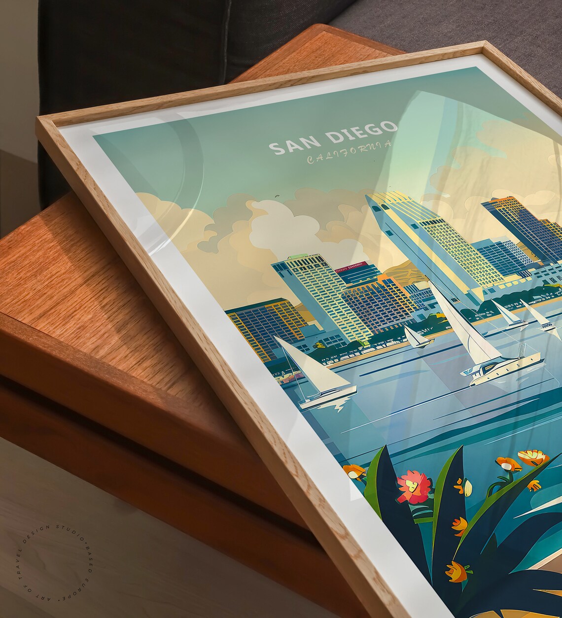 San Diego California Downtown Skyline Sailboats Harbor Poster - Image 3