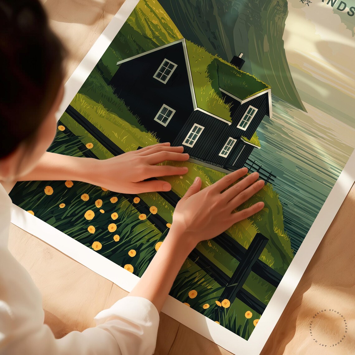 Faroe Islands Denmark Turf Roof House Cliff Ocean Wildflowers Poster - Image 3