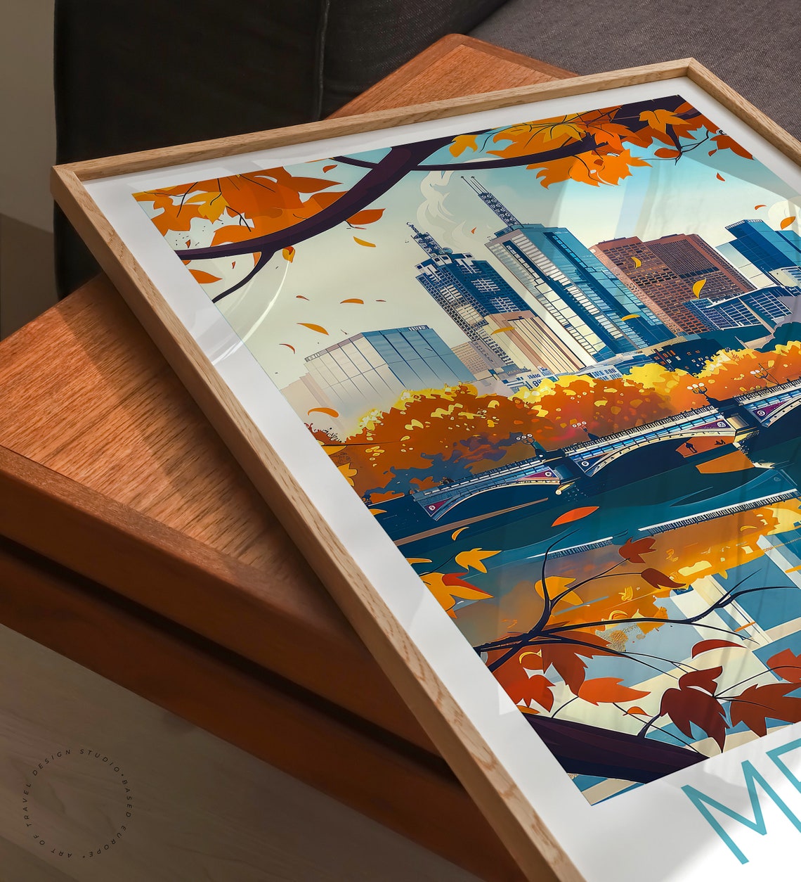 Melbourne Australia Autumn Skyline River Bridge Cityscape Poster - Image 3