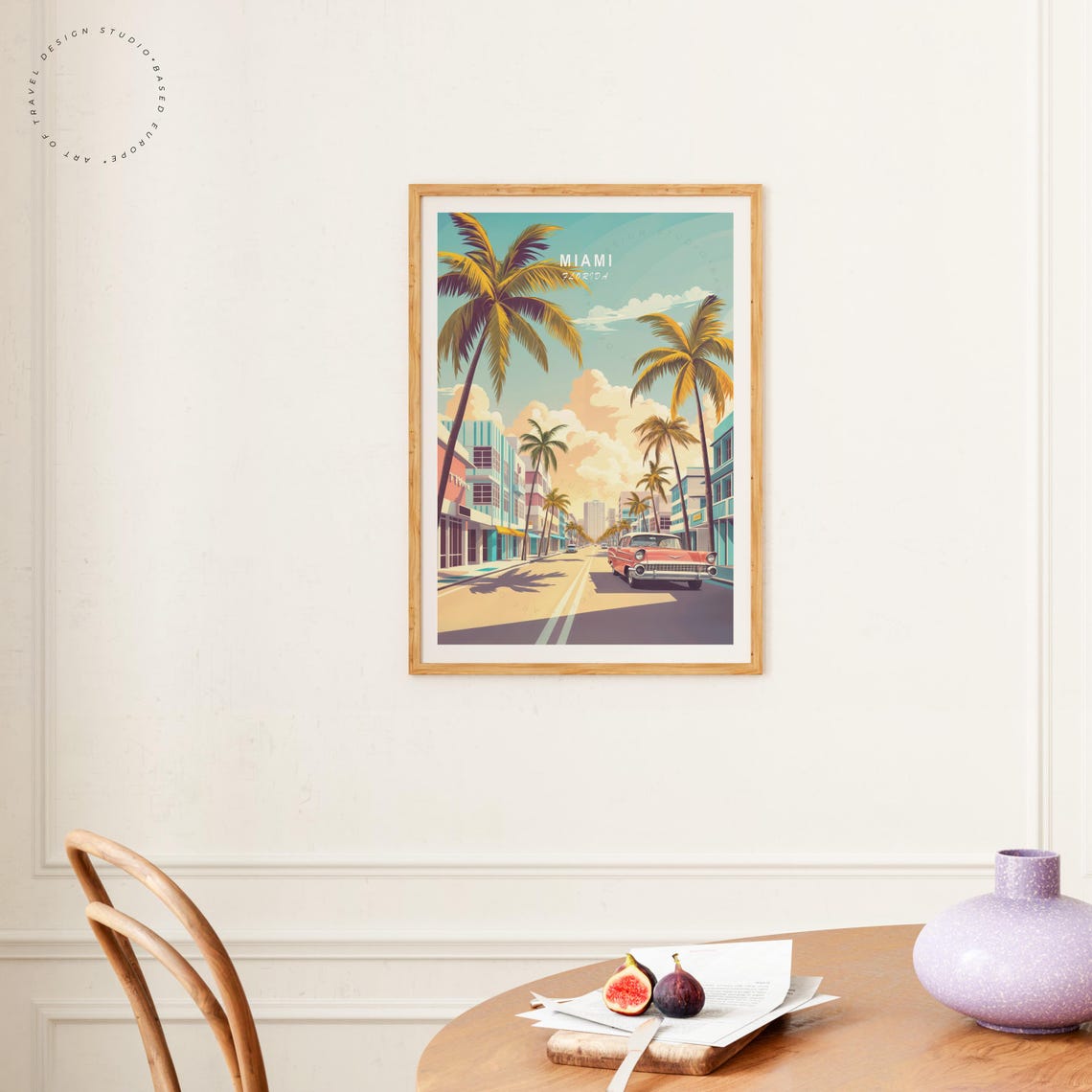 Miami Florida Sunset Palm Avenue Retro Vintage Car Travel Poster - Image 4