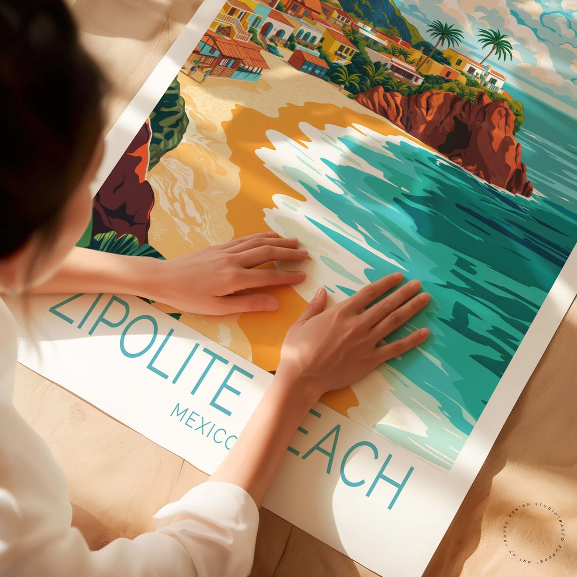 Zipolite Beach Mexico Cliffside Beach Town Turquoise Surf Waves Poster - Image 3