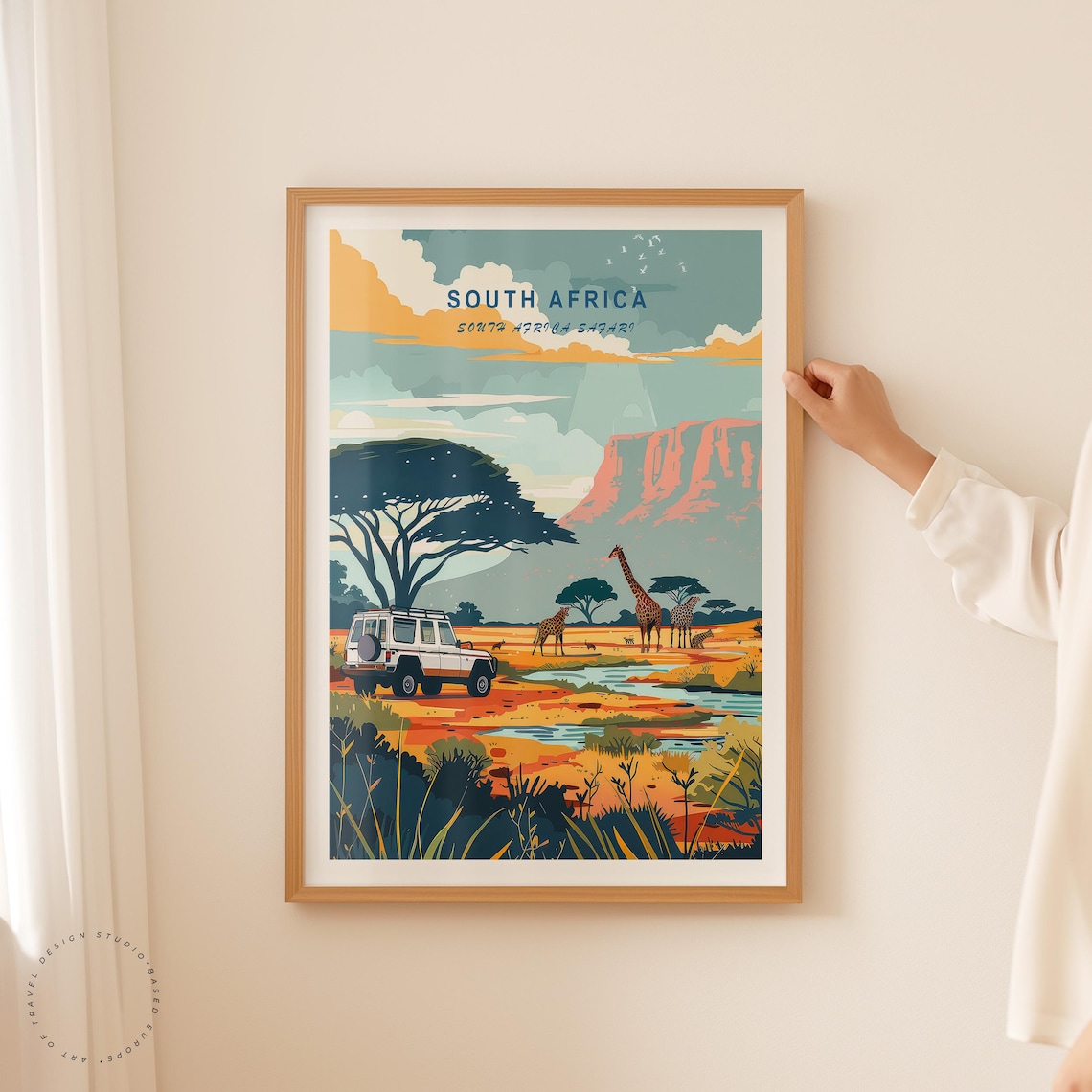 South Africa Safari Giraffes Savanna Jeep Retro Travel Poster - Image 2