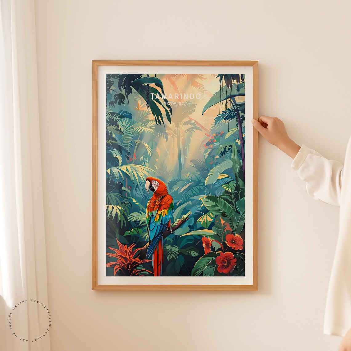 Tamarindo Costa Rica Macaw Among Palm Fronds At Dawn Travel Poster - Image 2