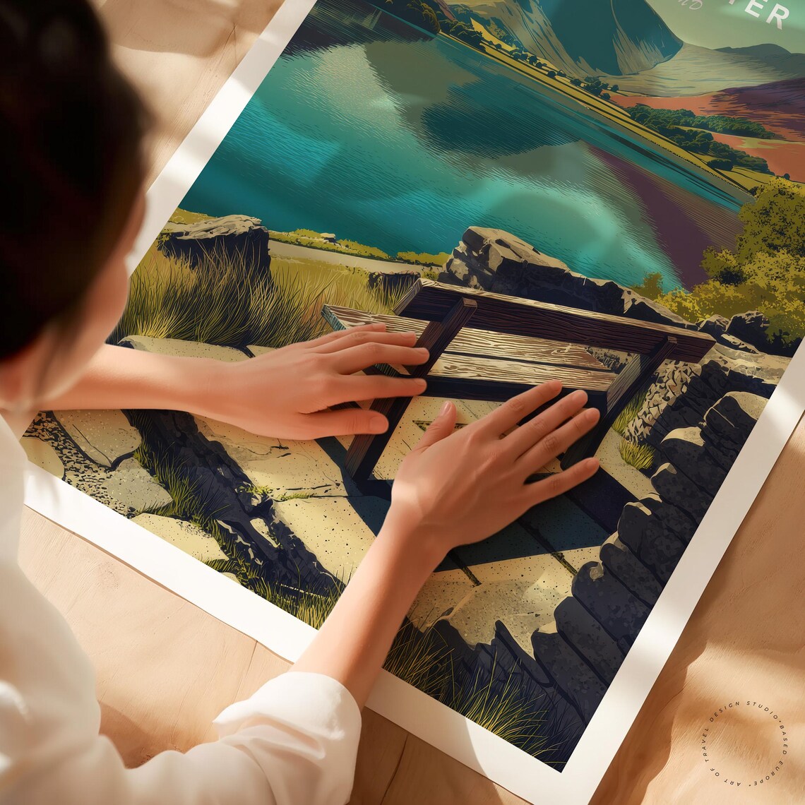 Loweswater England Lake District Fell Reflection Bench Travel Poster - Image 3