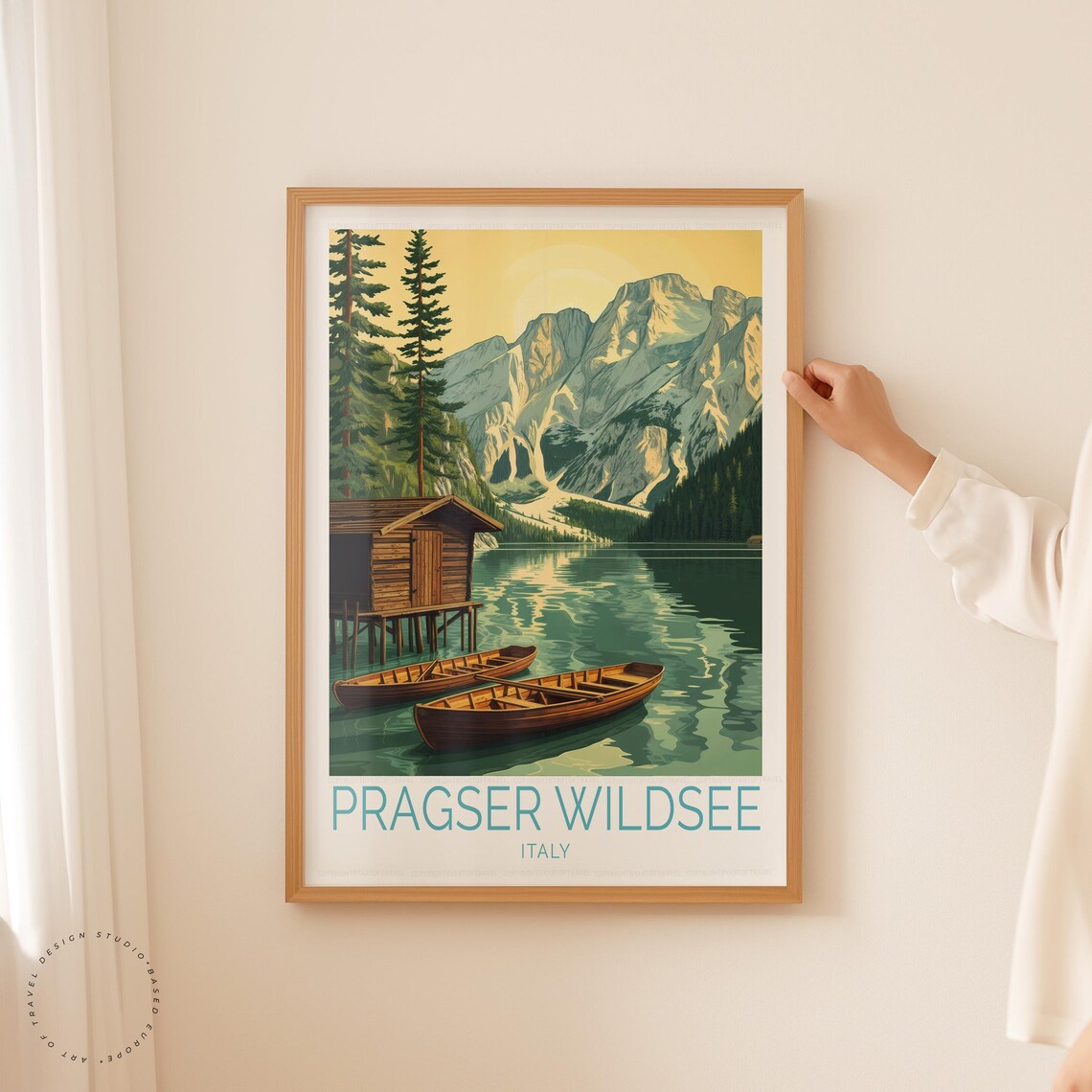 Pragser Wildsee Italy Rowboats Sunset Lake Vintage Travel Poster - Image 5