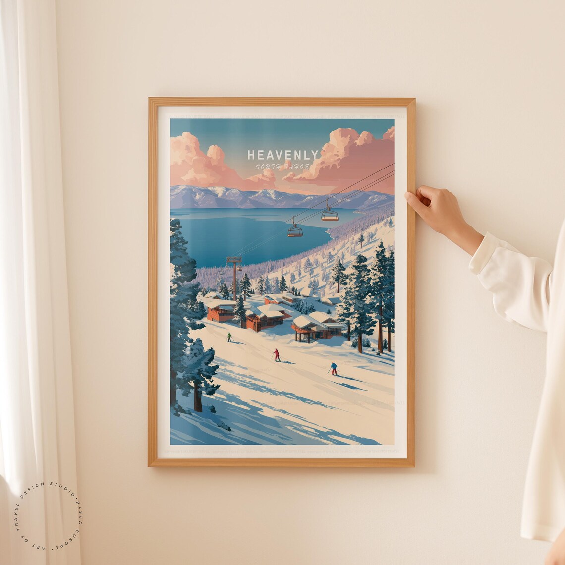 Heavenly South Tahoe Snowy Ski Village Lake View Vintage Art Poster - Image 5