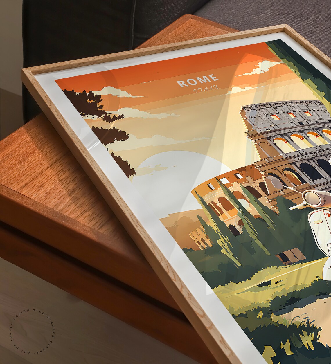 Rome Italy Colosseum Vespa Scooter Sunset Vintage Street Poster - Image 3