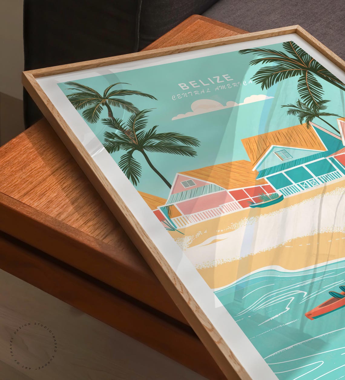 Belize Central America Pastel Beach Houses Palms Turquoise Bay Poster - Image 6