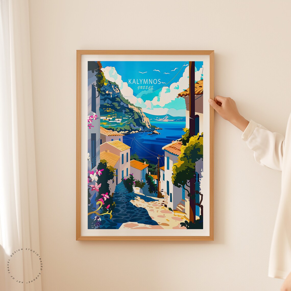 Kalymnos Greece Sunlit Alley Over The Blue Sea Travel Poster - Image 2