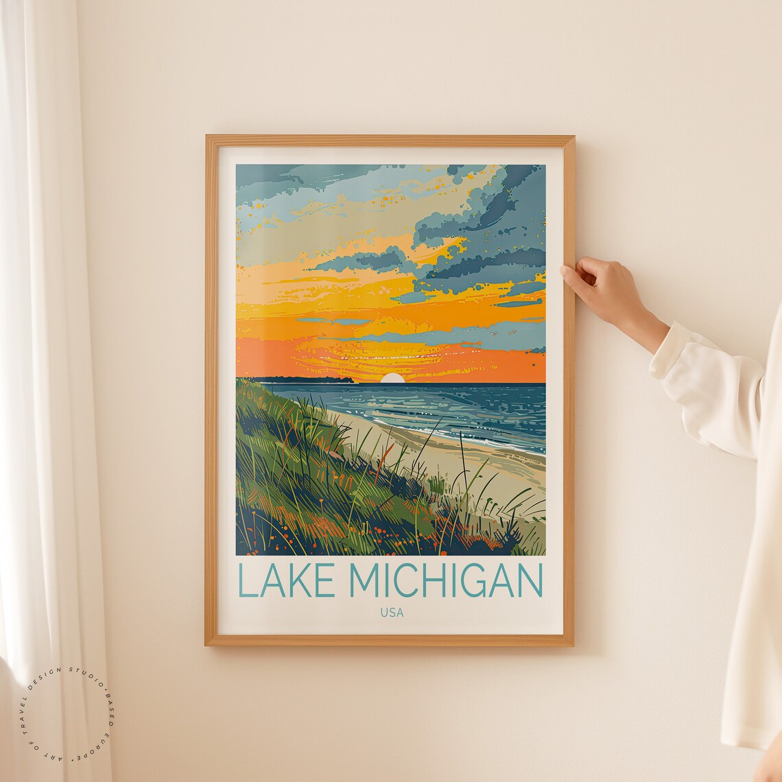 Lake Michigan Sunset Travel Poster, USA Wall Art - Image 3