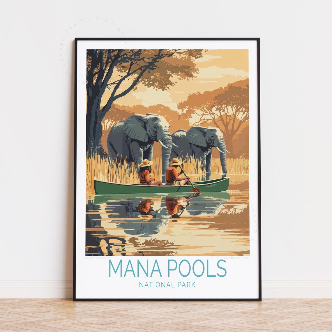 Mana Pools National Park Elephants Canoe River Safari Poster