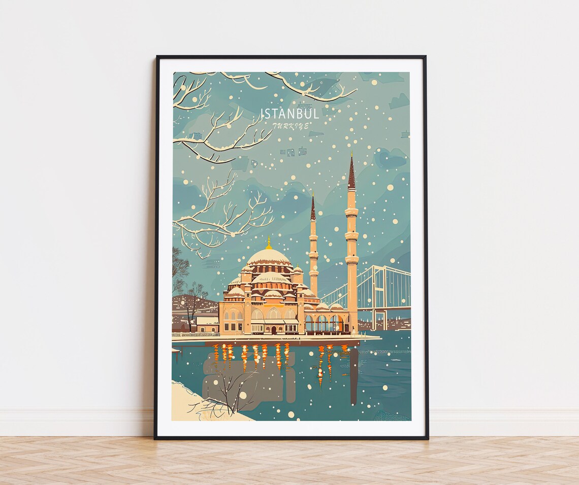 Istanbul Travel Poster Turkey City Wall Art Istanbul Winter Print Historical City Poster Wedding Present Persoanlised Gifts