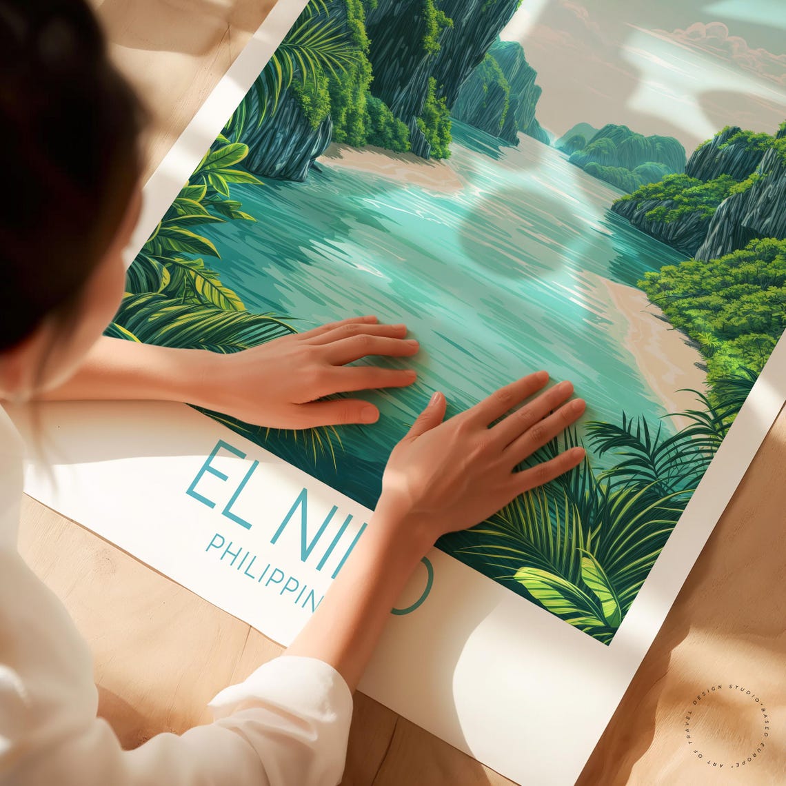 El Nido Philippines Emerald Lagoon Karst Cliffs Vintage Travel Poster - Image 3