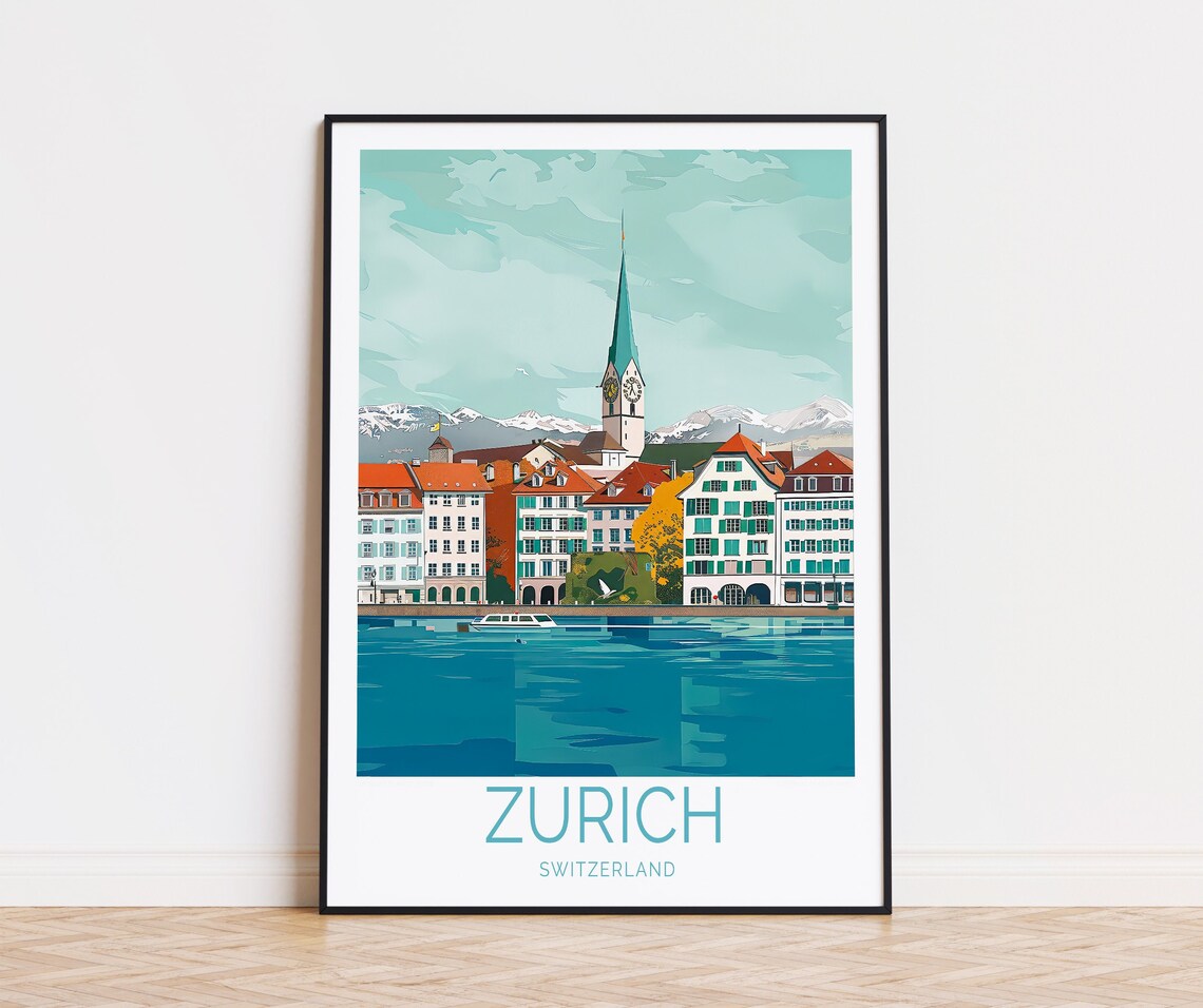 Zurich Switzerland Travel Poster, Europe Wall Art