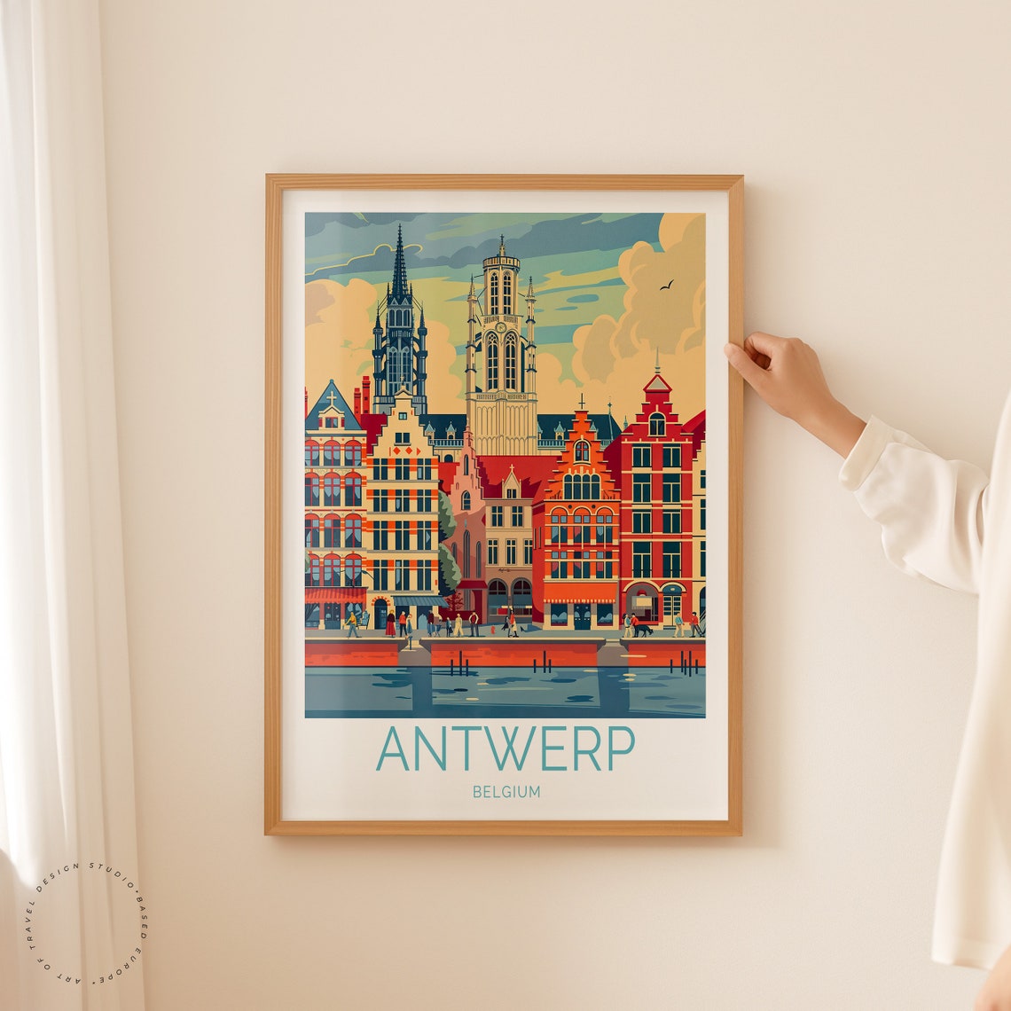 Antwerp Belgium Historic Guildhalls Cathedral Harbor Square Poster - Image 2