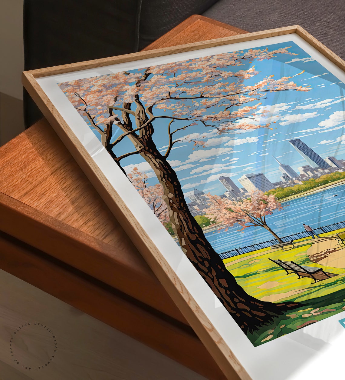 Boston Massachusetts Blossoming Cherry Tree Riverfront Poster - Image 3