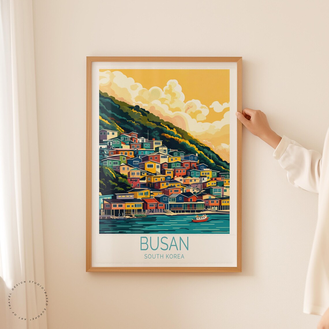 Busan South Korea Sunset Harbor Hillside Homes Travel Poster - Image 5