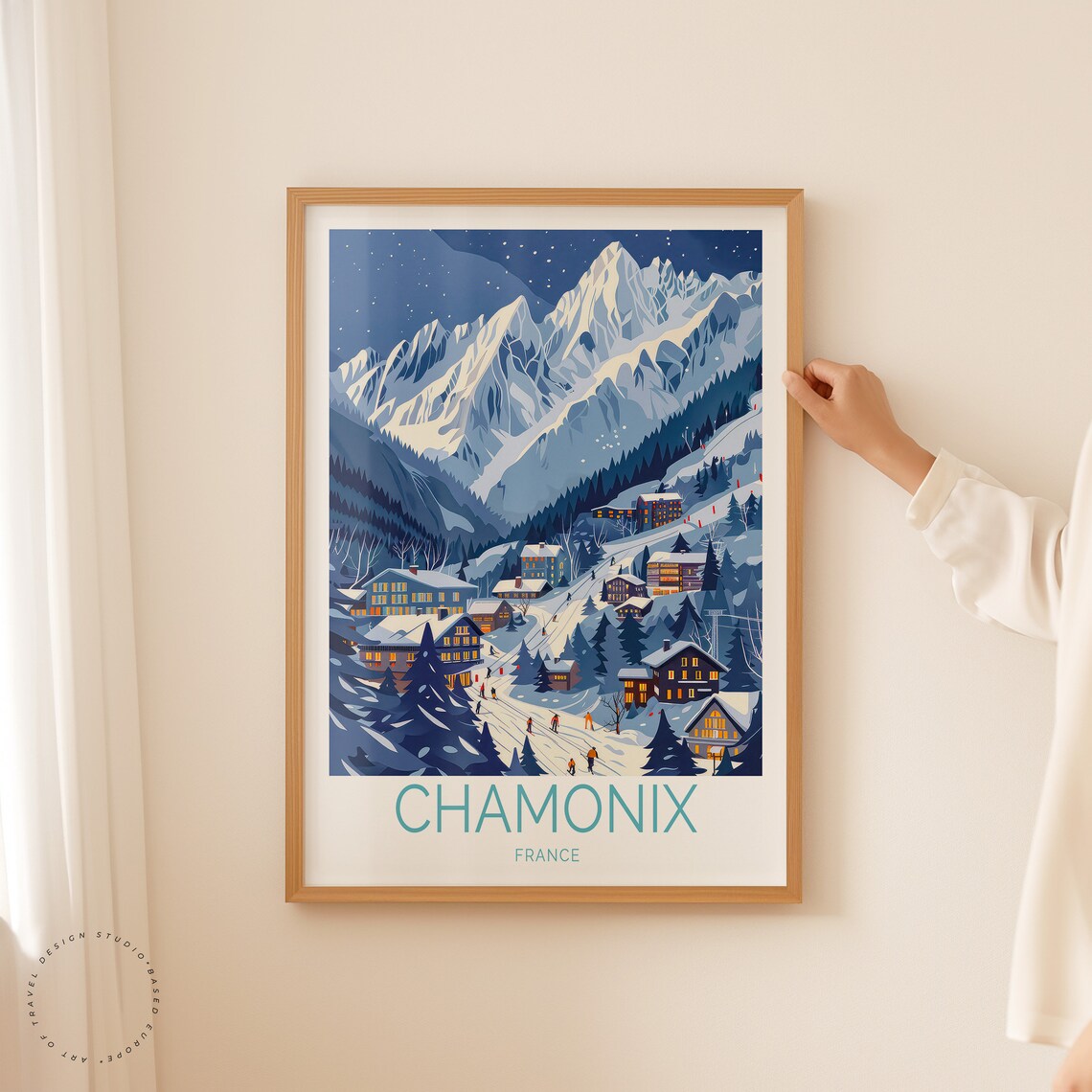 Chamonix France Night Ski Village Mont Blanc Peaks Travel Poster - Image 5