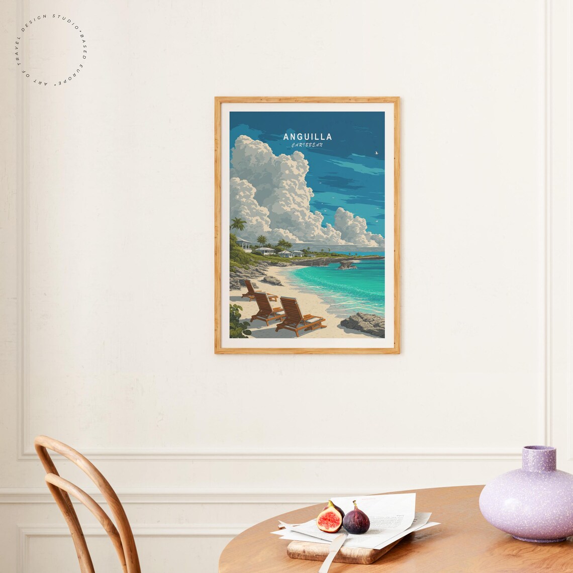 Anguilla Caribbean Beach Lounge Chairs Turquoise Water Travel Art Poster - Image 4
